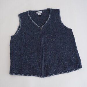 Vintage Cabin Creek Blue Knit Zip Vest Cabincore Grandmacore Minimalist 2X